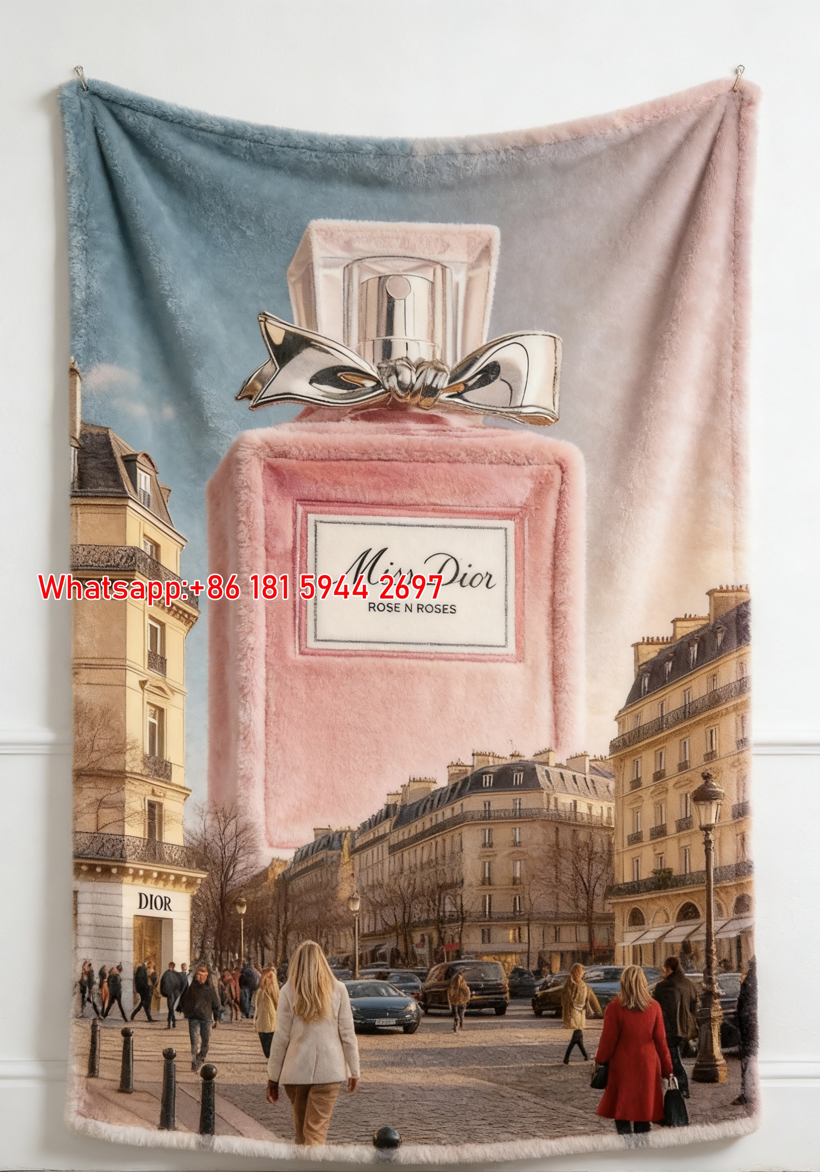 Miss Dior Rose N Roses Paris Street Scene Flannel Sofa Throw Blanket D263